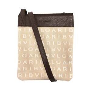 BVLGARI Logomania Beige Brown Silver Hardware Canvas Leather Shoulder Bag Poc...
